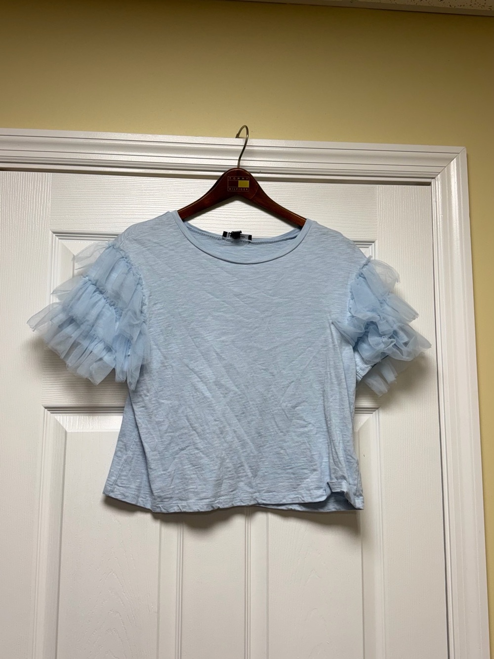 Light Blue Ruffle Sleeve Women's Top